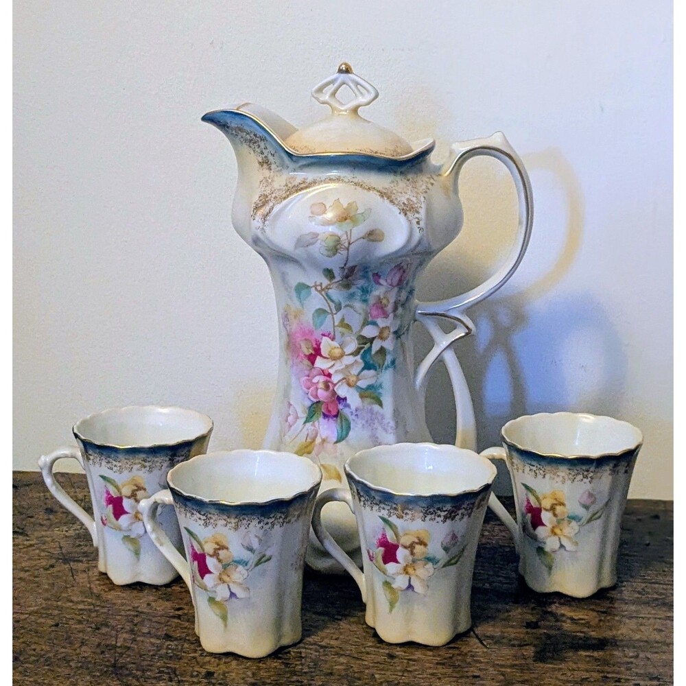 Antique R.S. Suhl Reinhold Schlegelmilch Porcelain Hot Chocolate Set - Lidded...
